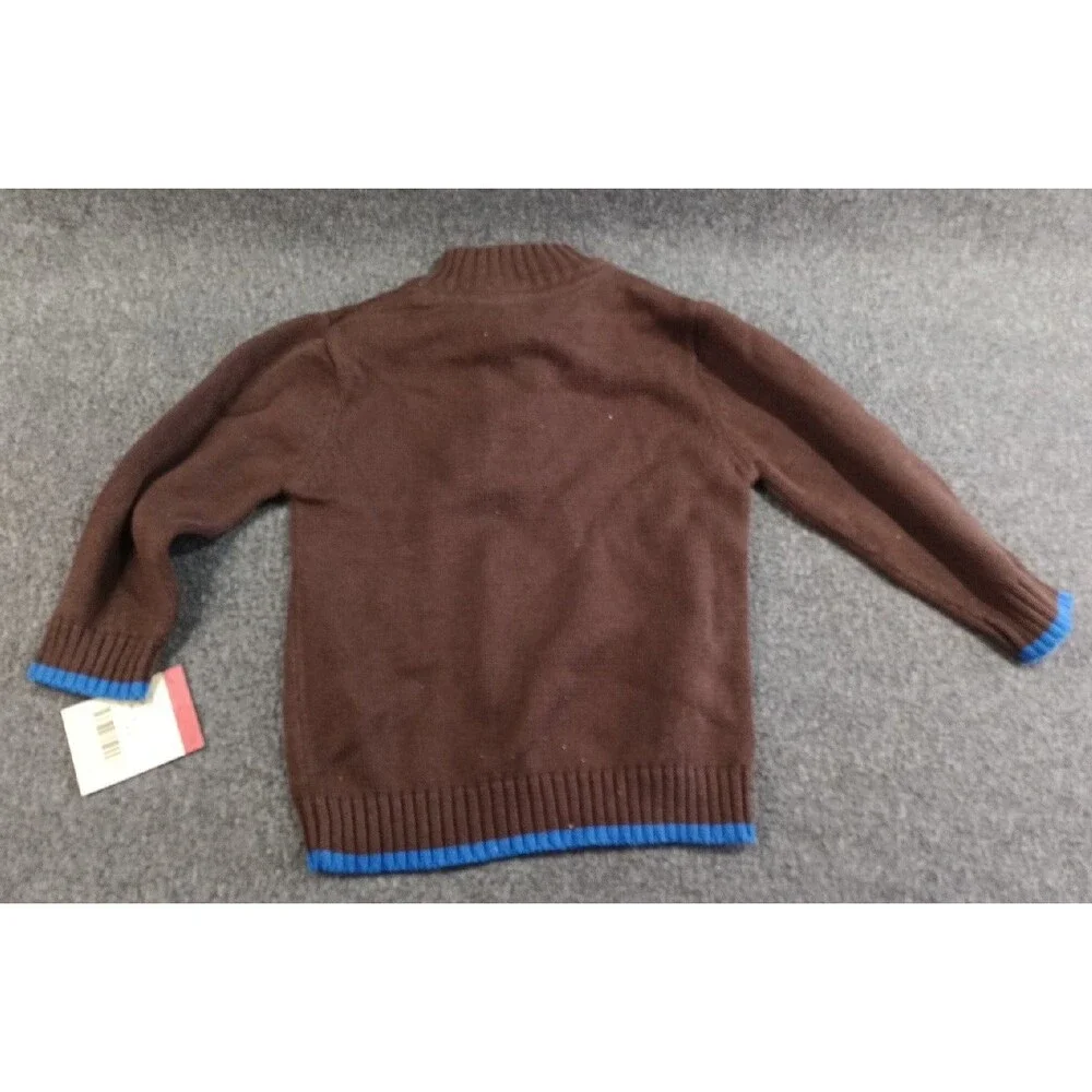 Oshkosh Bgosh Brown Pullover 1/4 Zip Sweater Blue Trim Boys 24M New With Tags